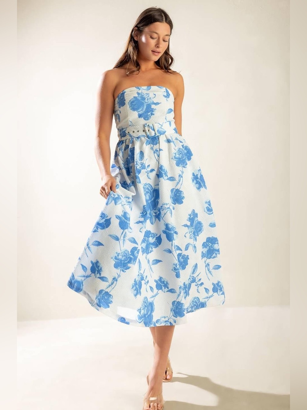 Free Market Blue Floral Printed Midi Dress